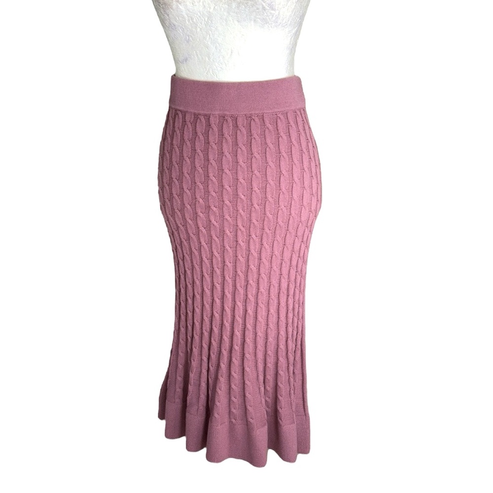 NWT 525 America Mauve Pink Cable Knit Sweater Midi Slip Skirt - M